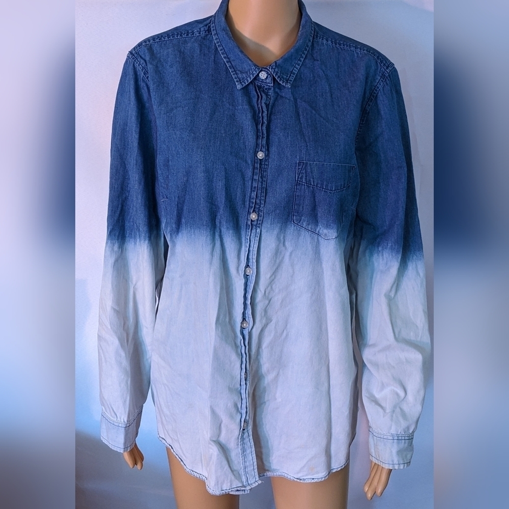 Pre-owned Old Navy multicolored blue long sleeve button shirt, size xl, TH